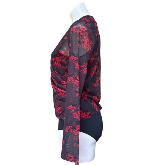 Tahari NWT Floral Mesh My Perfect Shape Bodysuit, Long Sleeves Women’s Size L - Picture 5 of 8